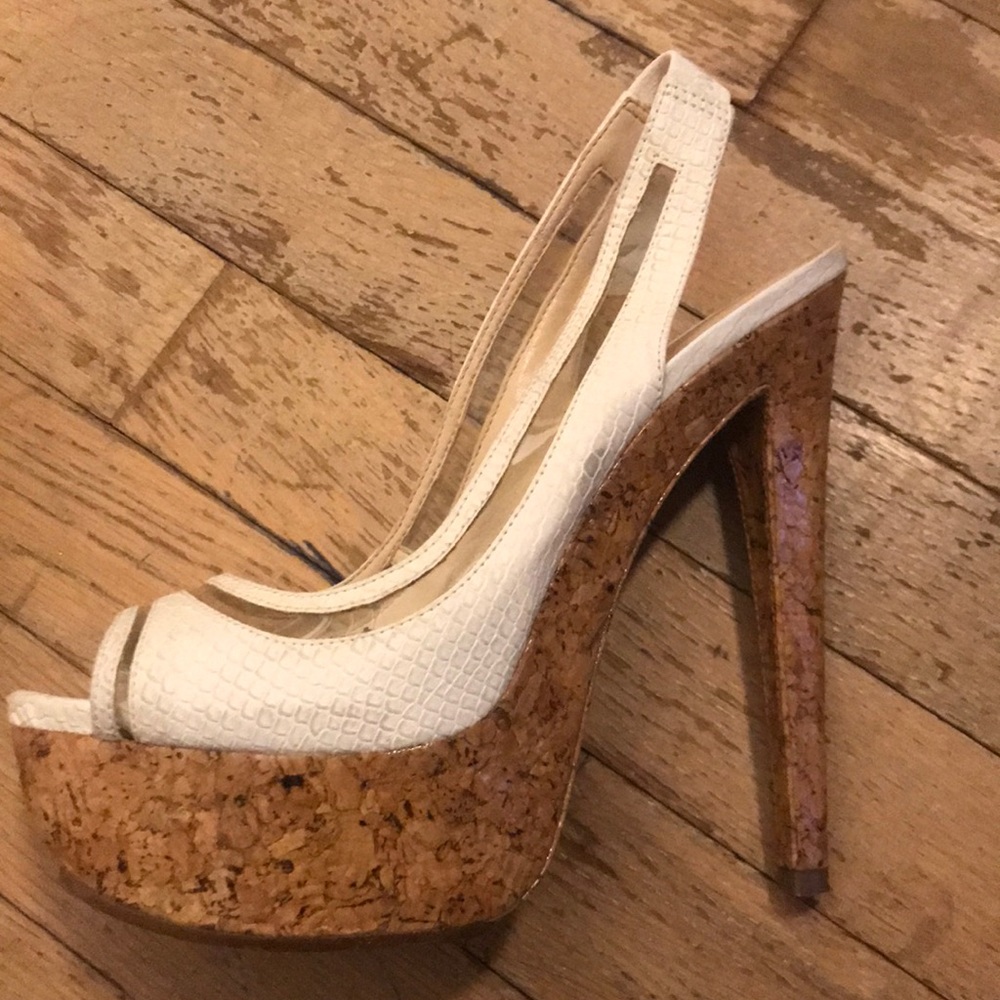 Cork and white platform heel